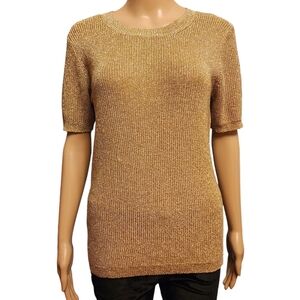 Vintage Gold Ribbed Stretchy Short Sleeve Sweater